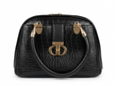 Amoraa Croc Luxe Dome Handbag – Noir Black & Brown