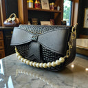 Amoraa Pearl Bow Crossbody Bag – Midnight Noir