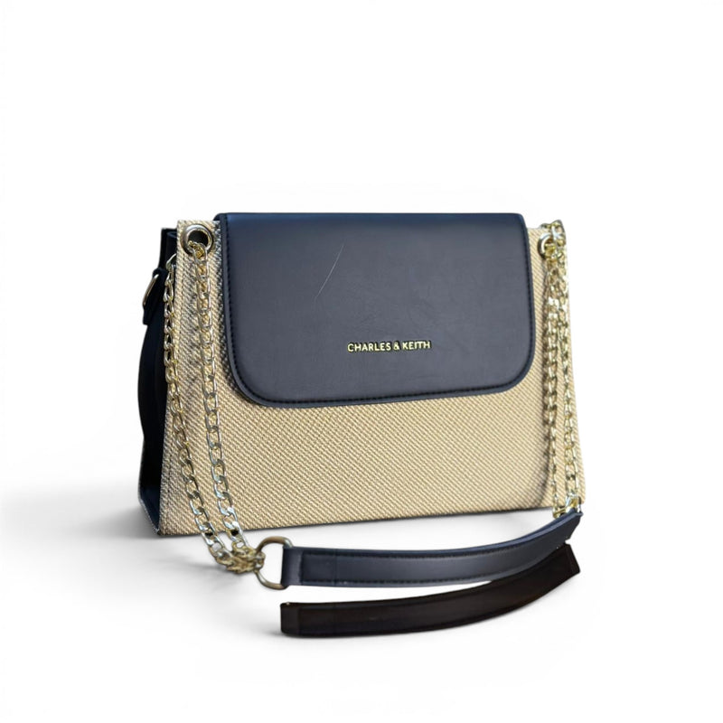 Black Beige Tweed Chain Bag