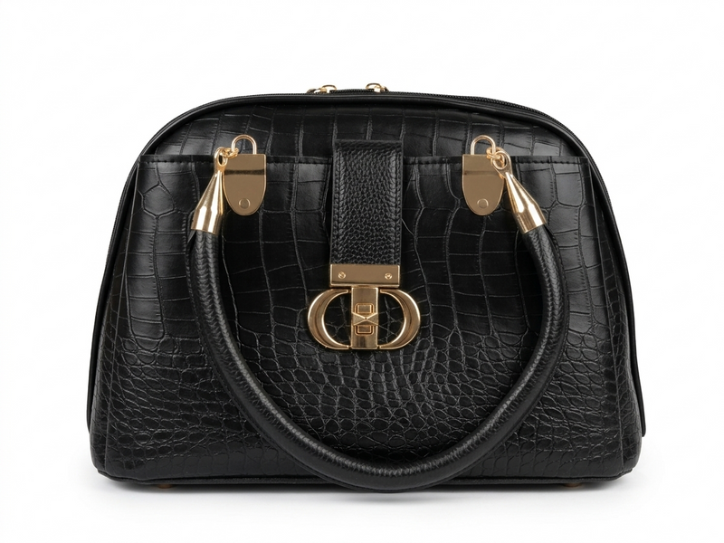 Amoraa Croc Luxe Dome Handbag – Noir Black & Brown