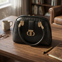 Amoraa Croc Luxe Dome Handbag – Noir Black & Brown