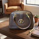 Amoraa Croc Luxe Dome Handbag – Noir Black & Brown