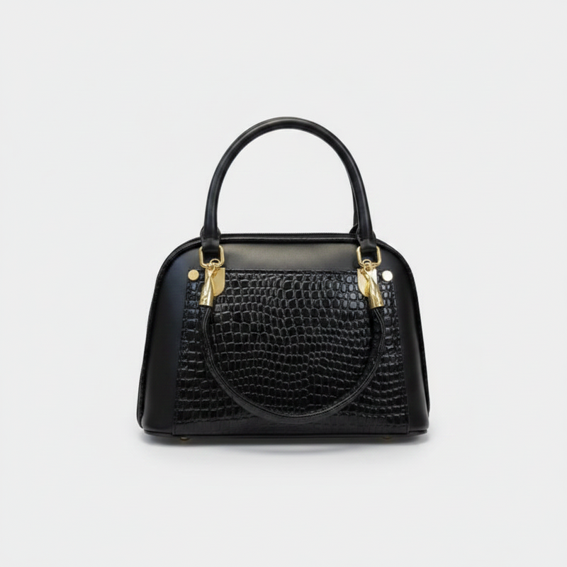 Cocoa Croc Luxe Satchel Bag Black and Brown